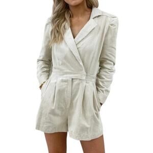 Day+Moon Women's Medium Cream Mina Cord Long Sleeve Collared Romper